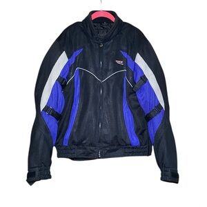Vega Technical Gear Motorcycle Jacket Mens Medium Blue Black Padded Vented